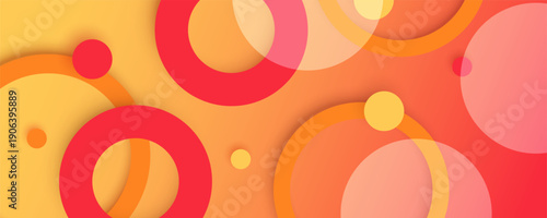 Bright abstract ring background template. Red and yellow 3d geometric vector art with circle shapes.
