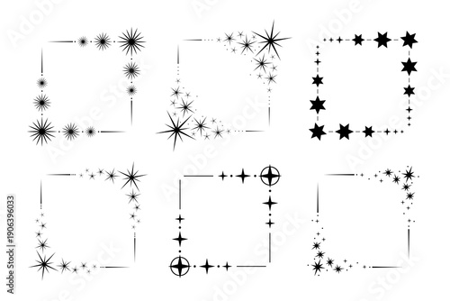 Star square frame collection. Black stars decorative border set
