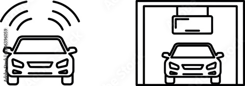 A car with wireless charging technology parked in a garage with a charging pad