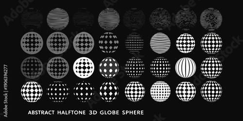 Arrangement of halftone spheres demonstrating varying tonal values and patterns