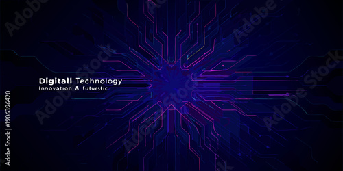 Abstract digital network with vibrant blue and purple glowing lines