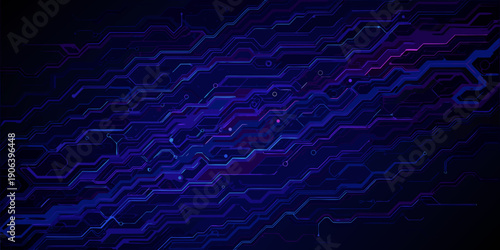 Abstract digital background with flowing neon lines and hexagonal patterns