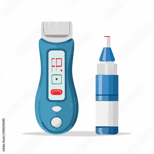 Blue digital thermometer and eye drop bottle