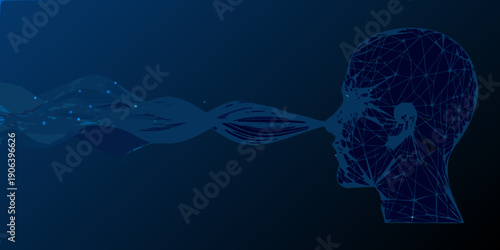 A polygonal head emitting a stream of data points and lines