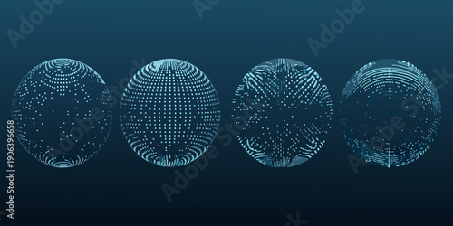 Four stages of egg development rendered as digital dotted spheres