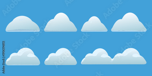 A collection of fluffy white cartoon clouds against a blue backdrop