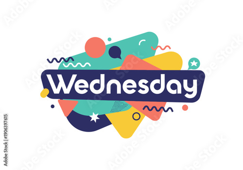 Wednesday Word Art with Colorful Abstract Geometric Shapes and Fun Splatter Elements