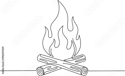 Simple black fire on white background - minimalist campfire design
Simple line drawing of campfire.
