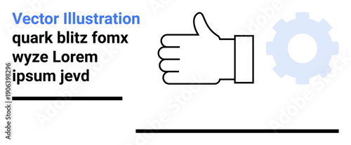 Social media icons, teamwork, workflow, success, user interaction, settings. Black thumbs up and a light gear shape. Social media and teamwork concept