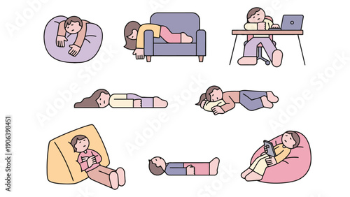 Sleeping woman silhouette vector illustration set on transparent background