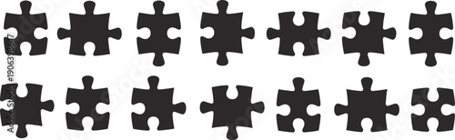 Puzzle pieces silhouettes vector illustration set showing jigsaw elements for problem solving teamwork connection concept design isolated on white background