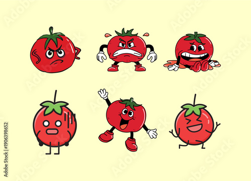 Funny Tomato Cartoon Characters with Various Expressions