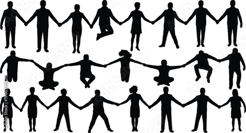 People holding hands silhouettes vector illustration set showing unity teamwork friendship community diversity support connection isolated on white background design
