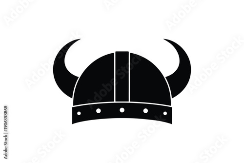 Black viking helmet with horns icon object isolated on white background warrior symbol headwear costume