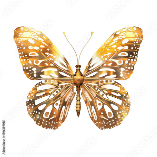A beautifully detailed golden butterfly on a black background