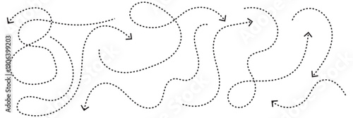 Abstract dotted arrow paths direction . Minimal abstract  of dotted arrows showing movement, direction, and flow, useful for navigation concepts, process visualization, and design backgrounds.