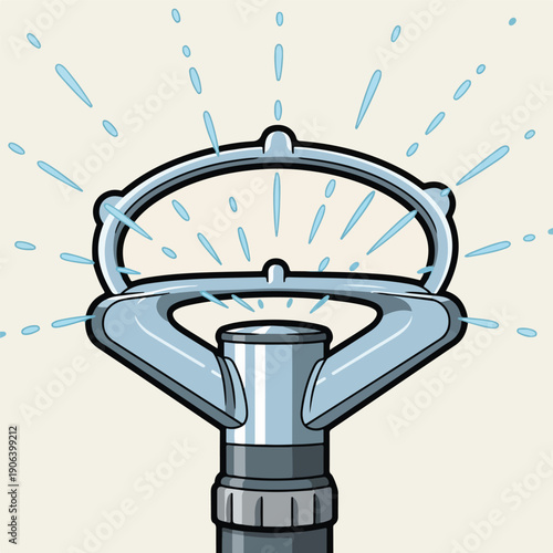 A cartoon sprinkler head with water spraying