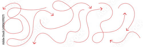Abstract dotted arrow paths direction . Minimal abstract  of dotted arrows showing movement, direction, and flow, useful for navigation concepts, process visualization, and design backgrounds.