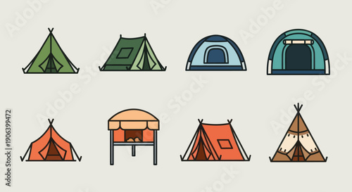 Collection of Diverse Camping Tents in Various Styles and Colors.