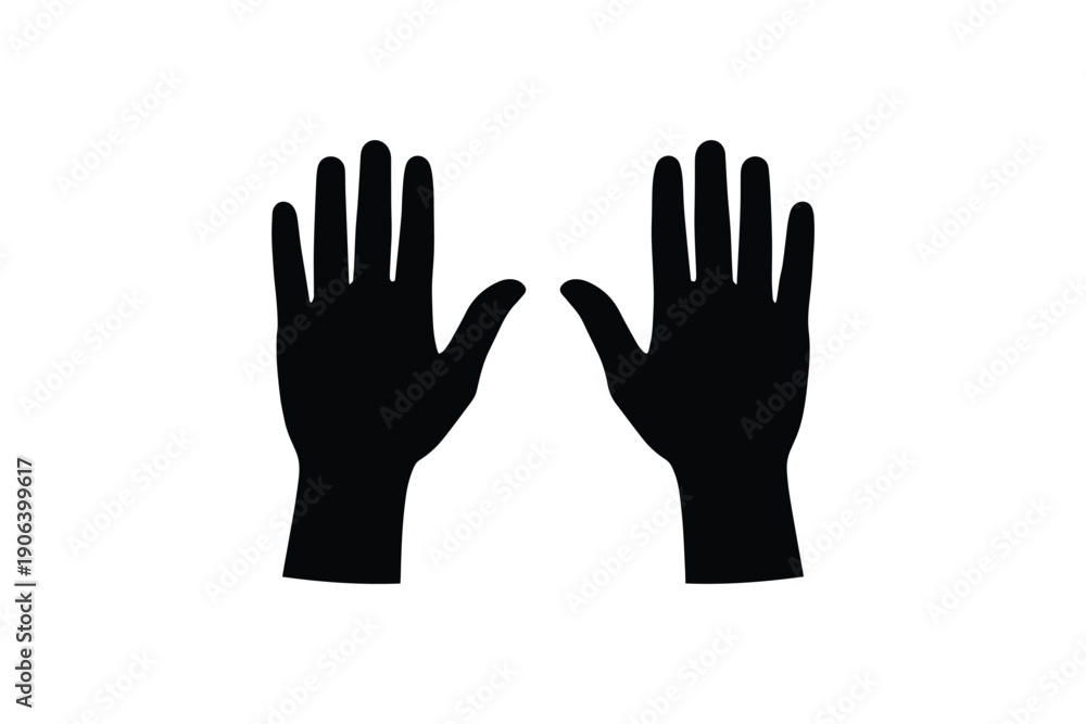 Fototapeta premium Two human hands silhouette showing palms isolated on white background concept of gesture and support branding