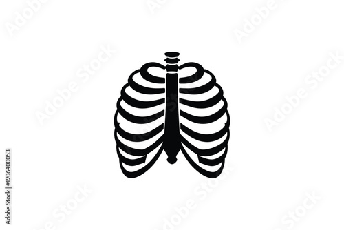 Human rib cage silhouette black anatomical chest bone structure isolated on white background for medical study
