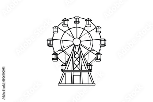 Ferris wheel outline sketch carnival amusement park ride attraction isolated on white background line drawing
