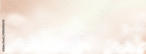 Light peach pink cream clouds background. Heaven fog sky template. Pastel neutral colors gradient with clouds. Atmosphere and weather vector illustration.