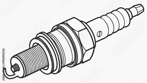 A detailed vector illustration of a spark plug in a minimalist line art style