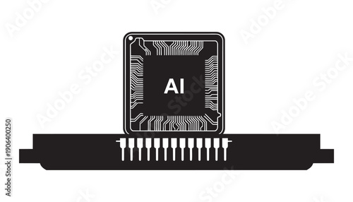 Artificial intelligence microchip vector illustration on circuit board connector for machine tech