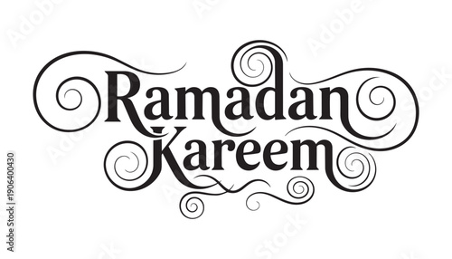 Ramadan kareem vector illustration with elegant swirling flourishes and decorative script