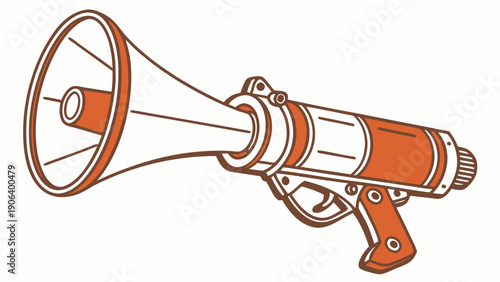 A vibrant orange and white illustration of a megaphone with a handle, designed in a modern flat style.