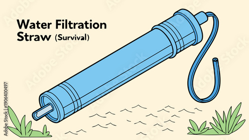 A vector graphic illustration of a water filtration straw for survival purposes