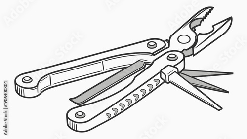 A vector graphic illustration of a multi-tool with various functions and blades