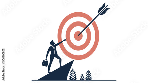 Businessman reaches for the bullseye on a target.