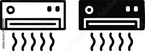 Line Art and Solid Silhouette Air Conditioner Icons, Stylized HVAC Vector Illustration for Cooling Services, vector, illustration, silhouette,