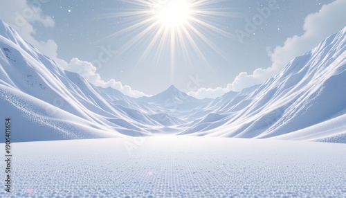 Sunlit Snowy Mountains and Pristine Icy Hills