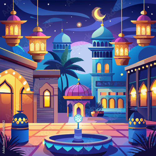 mosque at night with Ramadan vibes