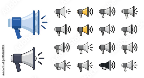Collection of Megaphone Illustrations in Various Styles.