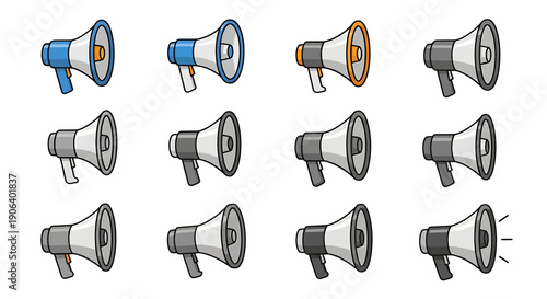 Collection of Various Megaphones and Loudspeakers.