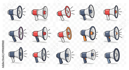 Collection of Megaphone Illustrations in Various Styles.