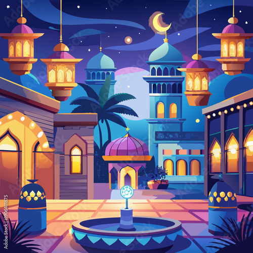 mosque at night with Ramadan vibes