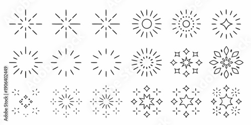 Collection of abstract starburst and floral inspired line drawings