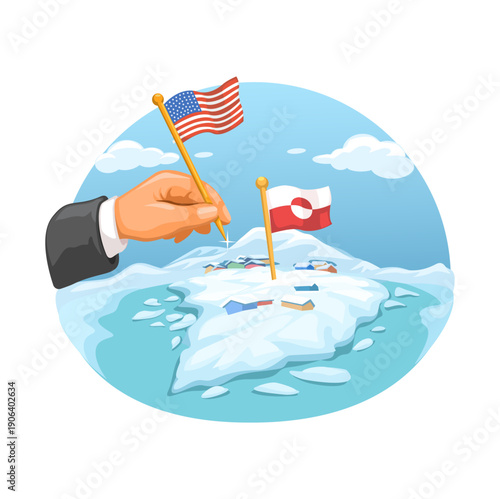 USA Flag Planted on Greenland Arctic Island Political Concept Illustration Vector