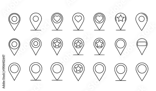 Minimal map marker outline icons location pin vector set