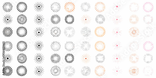 Collection of radiating circular designs in varying shades and densities