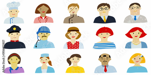 Colorful illustrations depicting diverse people in various professions
