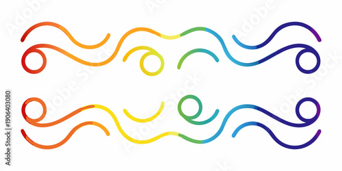 Colorful wavy lines arranged in two rows with circular elements