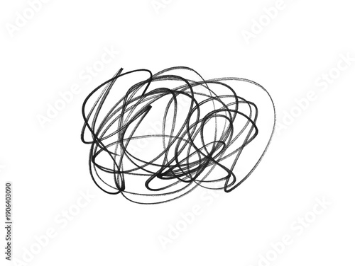 Hand-Drawn Black Scribble Circle, Abstract Messy Ink Doodle on White Background
