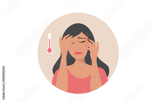 man got fever, suffering from headache Sickness, allergy, flu and fever concept

