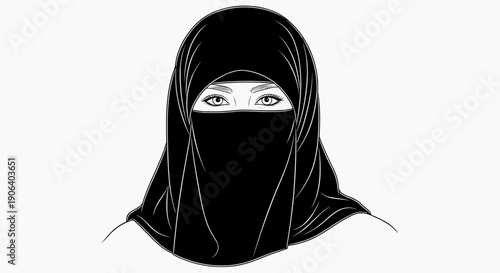 A minimalist vector illustration of a woman wearing a niqab